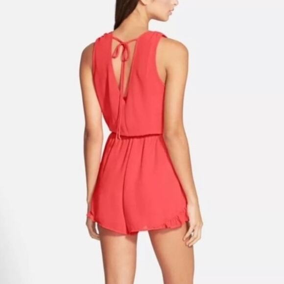 Revolve ASTR The Label Coral Red V-Neck Surplice Romper Small - Picture 2 of 6